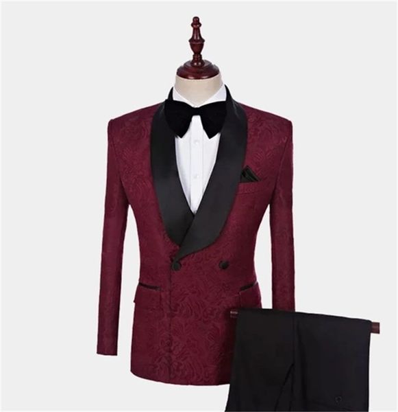 2020 Bourgogne Hommes Costumes Slim Fit Deux Pièces Plage Garçons D'honneur De Mariage Tuxedos Pour Hommes Noir Châle Revers Formelle Costume De Bal (Veste + Pantalon)