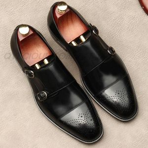 2020 hommes d'affaires Oxford chaussures de mariage Style britannique véritable pour hommes noirs chaussure en cuir Double moine sangle bureau hommes robe chaussure