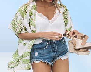 2020 Casual Bladeren Print Chiffon Kaftan Beach Cover Up Vest Sjaal Badmode Vrouwen Zomer Badpak Pareos Cape Saida De Praia9838588