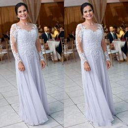 2020 Barato Tallas grandes Vestidos para la madre de la novia Cariño Apliques de encaje Cuentas Manga larga Gasa Ropa de noche Vestido para la madre de la novia