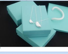 Cadena fina de acero inoxidable barata 2020 con dos collares con colgante de placa de frijol pequeño con caja azul y bolsa de regalo