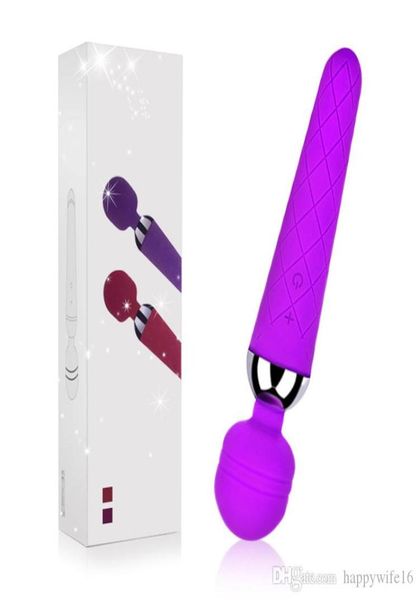 2020 Barato USB Recargable Mujer Varita Masajeador Vibrador 20 Modos de Velocidad Silicona Adultos Juguetes Sexuales Varita Vibradores 1204194