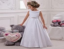 2020 pas cher robes de filles de fleurs blanches pour le mariage robe de première communion pour les filles Appliques mise en page robe de filles Soirre2873923