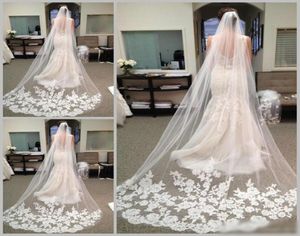 2020 moins cher en stock longue chapelle longueur voile de mariée Appliques Veu De Noiva Longo voile de mariage dentelle Purfle avec peigne 3208796