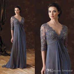 2020 Chiffon Lace Mother of the Bride Dresses V-Neck Halve Sleeves A-Line Mother of Bruidy Jurk Arabische avondjurken Moeder Prom jurk 2277