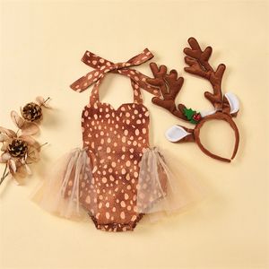 2020 Kerstmis baby meisje romper herten kostuum kleding mouwloze dot print backless tule tutu jumpsuit jurk feest 0-24M 2112 Z2