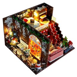 2020 Kerst DIY Miniatuur Poppenhuis Decor Meubilair Carnaval Nacht Houten Poppenhuis Decoratie Met LED Licht Kits Cadeau Speelgoed voor kinderen