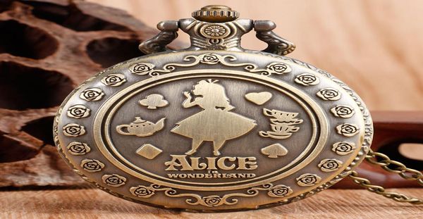 2020 Christmas Quartz Pocket Watch Vine Fashion Cut Flower Alice in Wonderland Femmes Ladies Girl Collier Pendant Chain5893711