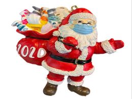 2020 Adorno navideño Papá Noel con máscara en resina de cuarentena Decoración de Papá Noel Recuerdo Adorno único para árbol 4648903