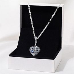 2020 Noël Étincelant Bleu Lune et Étoiles Coeur Collier 925 Bijoux En Argent Sterling chaîne Pendentif Colliers Pour Femmes Hommes Q012248C