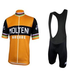 2020 Klassiek Molteni Wielrenshirt met korte mouwen Ademende MTB-koersbroek Fietskledingset Zwart-witte band Ropa Cic9917264