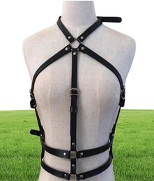 2020 Corset 2 PCS Set PU Leather Harness Underwear Karrter Belts Sexy Women Taille to Leg Body Bondage Cage Riets Chest Belts9066225