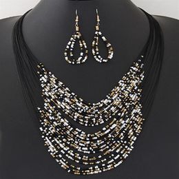 2020 bijoux fantaisie mode Vintage ensembles de bijoux rond bohème multicouche perles colorées déclaration collier boucles d'oreilles Set245Z