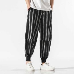 2020 Katoen Harem Broek Mannen Baggy Broek Koreaanse Stijl Gestreepte Herenkruis Wide Been Broek Casual Losse Broek Pantalones Hombre X0723