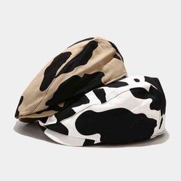 2020 vache modèle journal vendeur casquettes coton casquette plate hommes et femmes peintre béret chapeaux 17 J220722