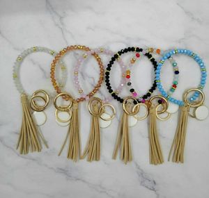 Porte-clés bracelet en perles de cristal, mode transfrontalière, pompon en velours coréen, goutte d'huile, pendentif, porte-clés