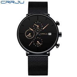 Crrju Men's Sport Watches Fashion Date Mens Watches Top Brand Luxe waterdichte sportwacht Men Slim Dial Quartz Watch Casual