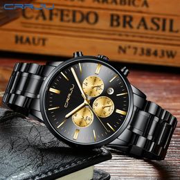 2020 CRRJU hommes bracelet en acier inoxydable montre hommes de luxe affaires lumineux Quartz montres mâle Date fenêtre Clock262y