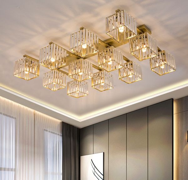 2020 cristal rectangle de fer moderne LED plafonniers pour salon Chambre à coucher AC85-265V Gold / plafond noir