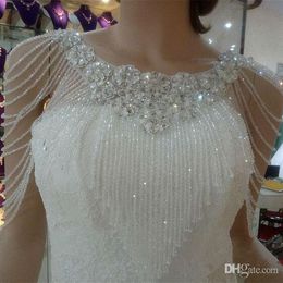 2020 Joyas de diamantes de imitación de cristal Envolturas nupciales Chaqueta de chal de boda de encaje blanco Chaqueta de bolero de lujo Vestido de novia con rebordear276V