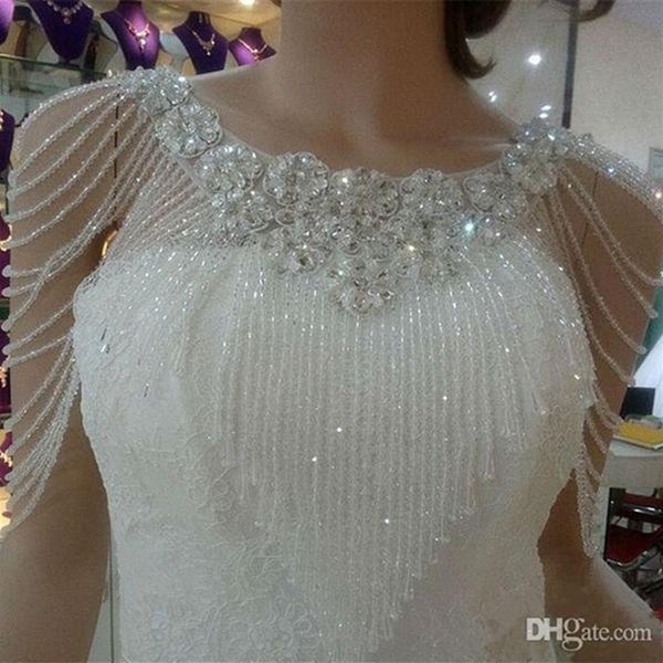 2020 joyería de diamantes de imitación de cristal envolturas nupciales encaje blanco boda chal chaqueta lujosa chaqueta Bolero vestido de novia con Beading261S