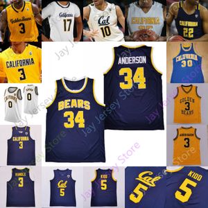 2020 Custom California Golden Beren Basketbal Jersey NCAA College Kevin Johnson Ryan Anderson Allen Crabbe Monty Bowser D.J. Thorpe