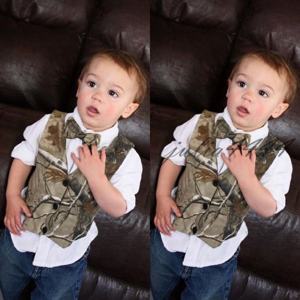 2020 personnalisé Camo garçon vêtements de cérémonie Camouflage véritable arbre Satin gilet pas cher seulement gilet pour mariage enfants garçon formelle Wear280r