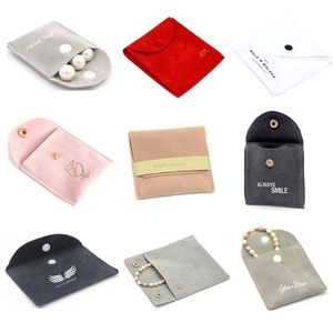 2020 bolsa de sobre de regalo de terciopelo de gamuza pequeña plegable de lujo con MOQ bajo personalizado, bolsa de joyería de moda con cordón de cuero