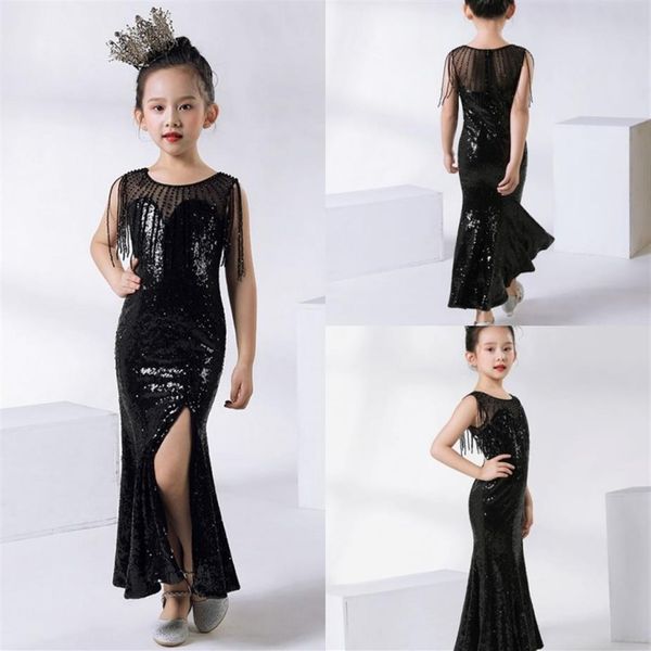 2020 mignon enfants vêtements de cérémonie paillettes noires robes de filles de fleur pour les enfants de mariage robes de reconstitution historique robe de bal 198c