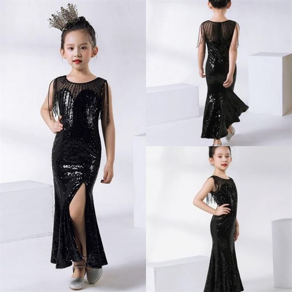 2020 mignon enfants vêtements de cérémonie noir paillettes fleur filles robes pour mariage enfants Pageant robes robe de bal295Z