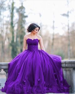 2022 Donkerrood Baljurk Prom Jurk Sweetheart Kant Tulle Petal verfraaid Vloer Lengte Avondjurken Sweet 16 Dresses