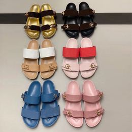 2021 Chaussures de créateur Femmes Slide Sandal Low Mule Hommes Lady Lettre Imprimer En Cuir Sandale En Caoutchouc Tongs Chaussures D'été