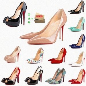 2023 Geklede Schoenen Rode Bodems Hoge Hakken Luxe Dames Platform Dames Ontwerpers Peep-toes Sandalen Sexy Puntschoen Rode Zool 8cm 10cm Sg0cg#