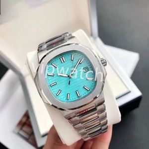 Heren automatische horloges 5711 zilveren band blauw roestvrij heren mechanisch montre de luxe polshorloge