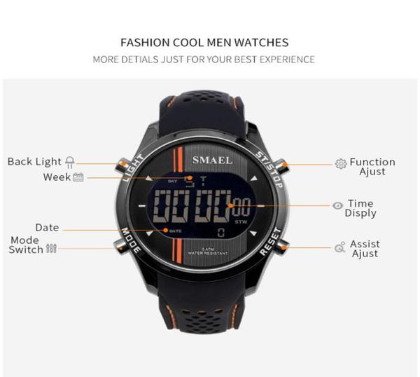 2020 Montre-bracelets numériques Silicone Smael Watch Men Sports étanches Sports Smart Watch Running Fashion Cool Electronic Watches Man 13050601