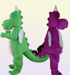 2020 Fábrica de descuento Un disfraz de mascota de dragón púrpura verde con alas para que los adultos usen para 5759999