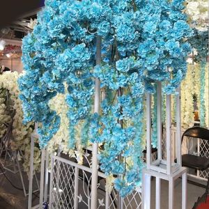 2020 Diy Seda Flores de cerezo artificiales Rama Flor Seda Wisteria Vines para el hogar Decoración para fiesta de boda Ramo de flores 5 piezas