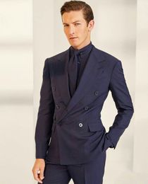 2020 esmoquin de boda de doble botonadura Slim Fit solapa en pico para hombre chaqueta de diseñador trajes de fiesta formales Blazer Wear (chaqueta + pantalones)