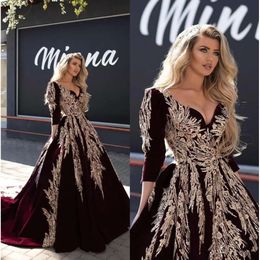 2020 Dubai Ball Bury Arabische jurk jurken Lace Appliqued Celebrity V Neck Lange Mouw avondjurken formele optochtjurk BC2816 S