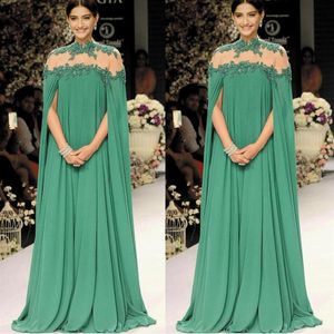 2020 Dubai Caftan Vert Robes De Bal Longue En Mousseline De Soie Wraps Dentelle Applique Modeste Robes De Soirée Une Ligne Mère De La Robe De Mariée robe d2525