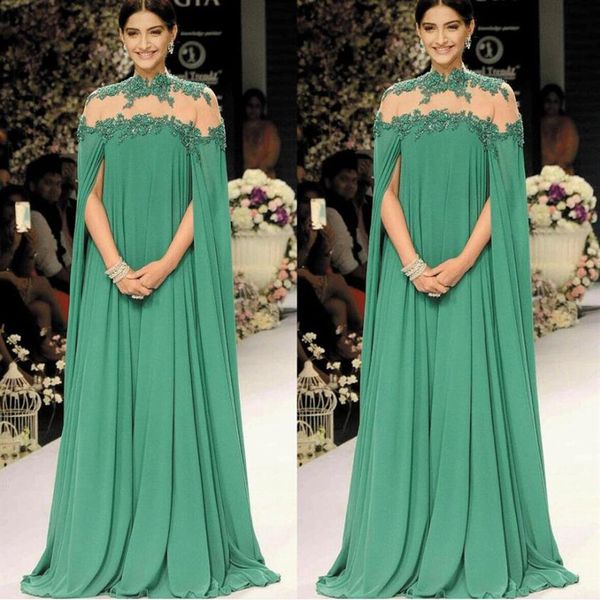 2020 Dubai caftán verde vestidos de baile largos de gasa envuelve apliques de encaje vestidos de noche modestos una línea vestido de madre de la novia bata d2525