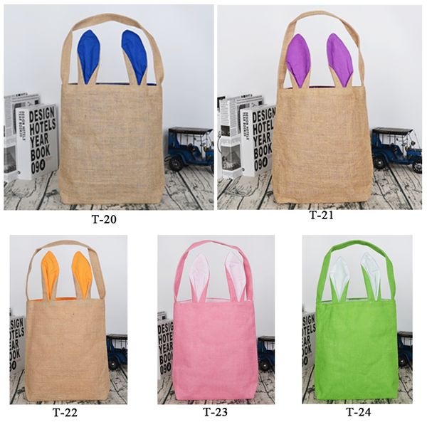 Otras suministros festivos para la fiesta Easterbunny Bolsa para caza de huevos Burlap Canasta de Pascua Tote Bolso 14 colores Conejito Orejas Diseño con material de tela de yute