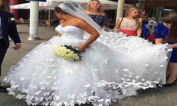 2020 élégantes longues mariées robe de bal robes de mariée 3D papillon princesse tulle dentelle chérie cou robes de mariée personnalisé plus taille 8650283