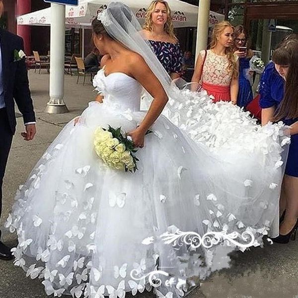 2020 elegante vestido largo de novia vestidos de novia 3D mariposa princesa tul encaje cariño cuello vestidos de novia personalizados de talla grande 210G