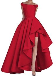 2022 Robe de bal rouge élégante longue haute basse épaule grande taille robe de soirée pour femmes satin formel mariages robe d'invité sur mesure