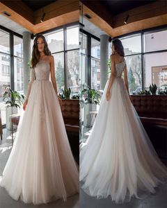 2020 elegante trouwjurken met afneembare mouw een-schouder bruidsjurk geappliceerd kant kralen pailletten sweep trein gewaden de mariée goedkoop