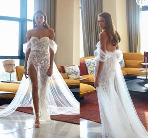 2020 Elihav Sasson High Slit Wedding Jurken Beading Illusion Sexy Mermaid Wedding Jurk van de schouder Beach Wedding Vestidos D4184771