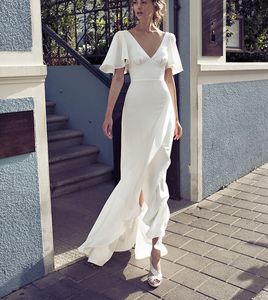 Ensotek – robe de mariée asymétrique, col en v, tenue de plage, Simple, à volants, style Boho, personnalisé, 2022