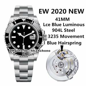 2020 Haute Qualité EWF 904L Acier 41mm Date Automatique Montre Homme Lunette Céramique Noire Cadran Noir Bracelet Acier 904L Gents Montres