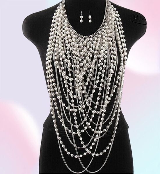 2020 Exagéré perlé super long pendentifs collier femmes à la mode perle collier ras du cou bijoux de corps chaîne d'épaule en or Y200918203082669